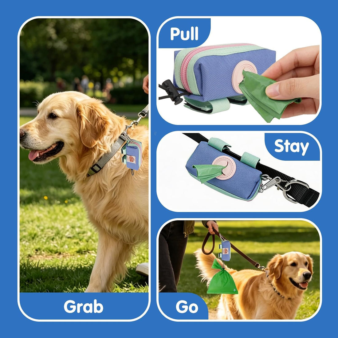 Dog Poop Bag Holder for Leash, Large-Capacity Canvas Pouch, Purple