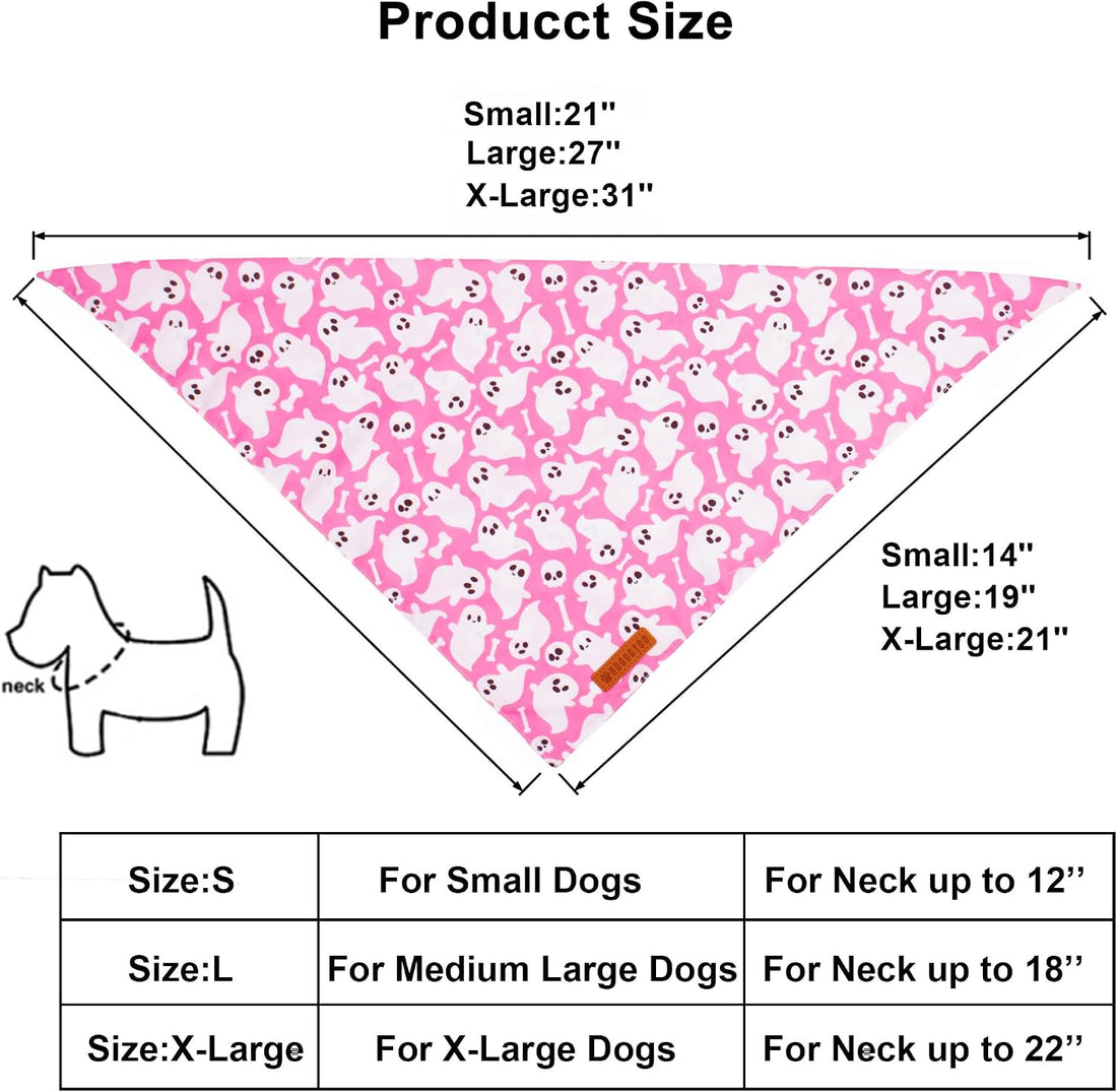 ADOGGYGO Halloween Dog Bandanas Girl, Pink Pumpkin Ghost Dog Scarf