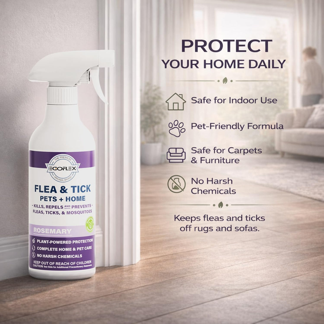Flea Spray for Home & Pets Plant-Based Repellent with Rosemary Scent