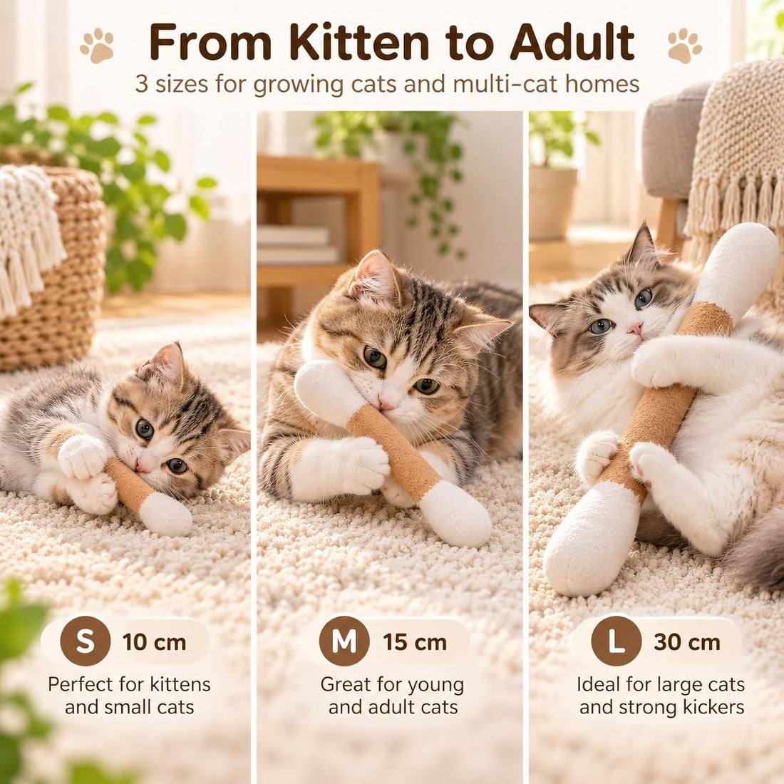 Cat Toys for Indoor Cats, Cotton Swab Cat Toy 3 Pack