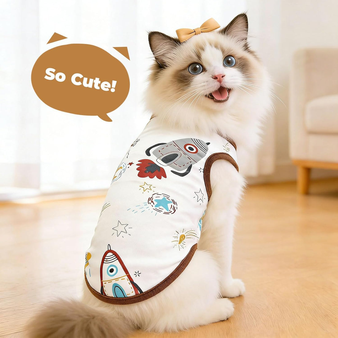 PETCARE Cute Cartoon Cat Shirts for Cats Only Soft Cotton Tshirts