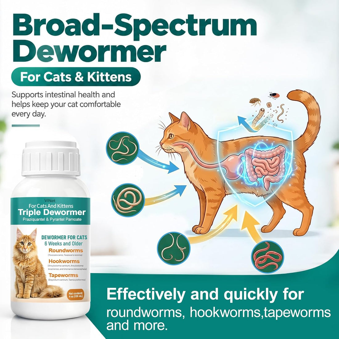 Cat Dewormer Broad Spectrum Triple Dewormer for Cats for Tapeworms