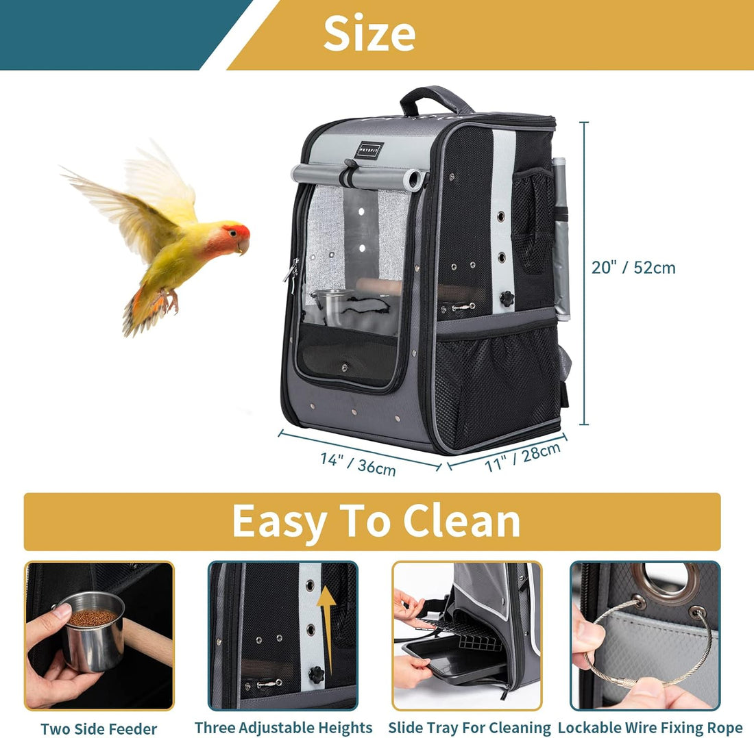 Petsfit Bird Carrier with Shade Cover,Adjustable Height Standing