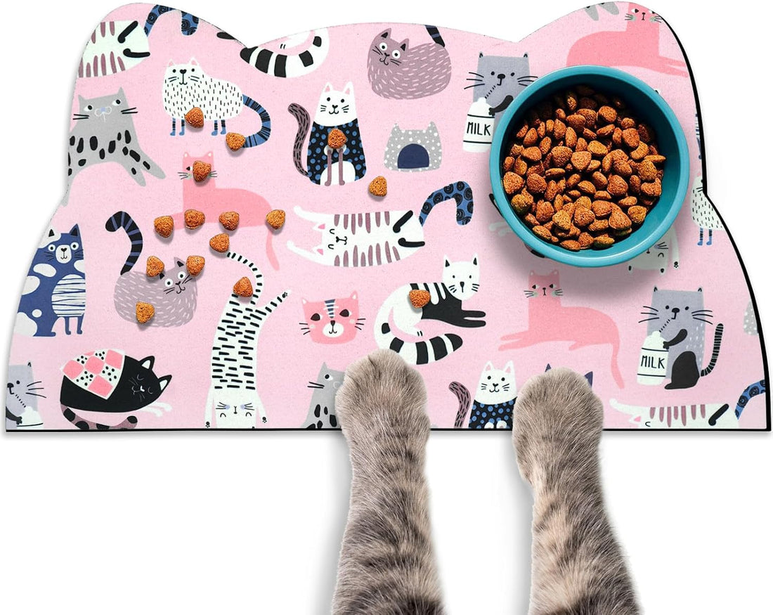 Cat Food Mats for Floor, Dog Pet Water Bowl Feeding Placemats