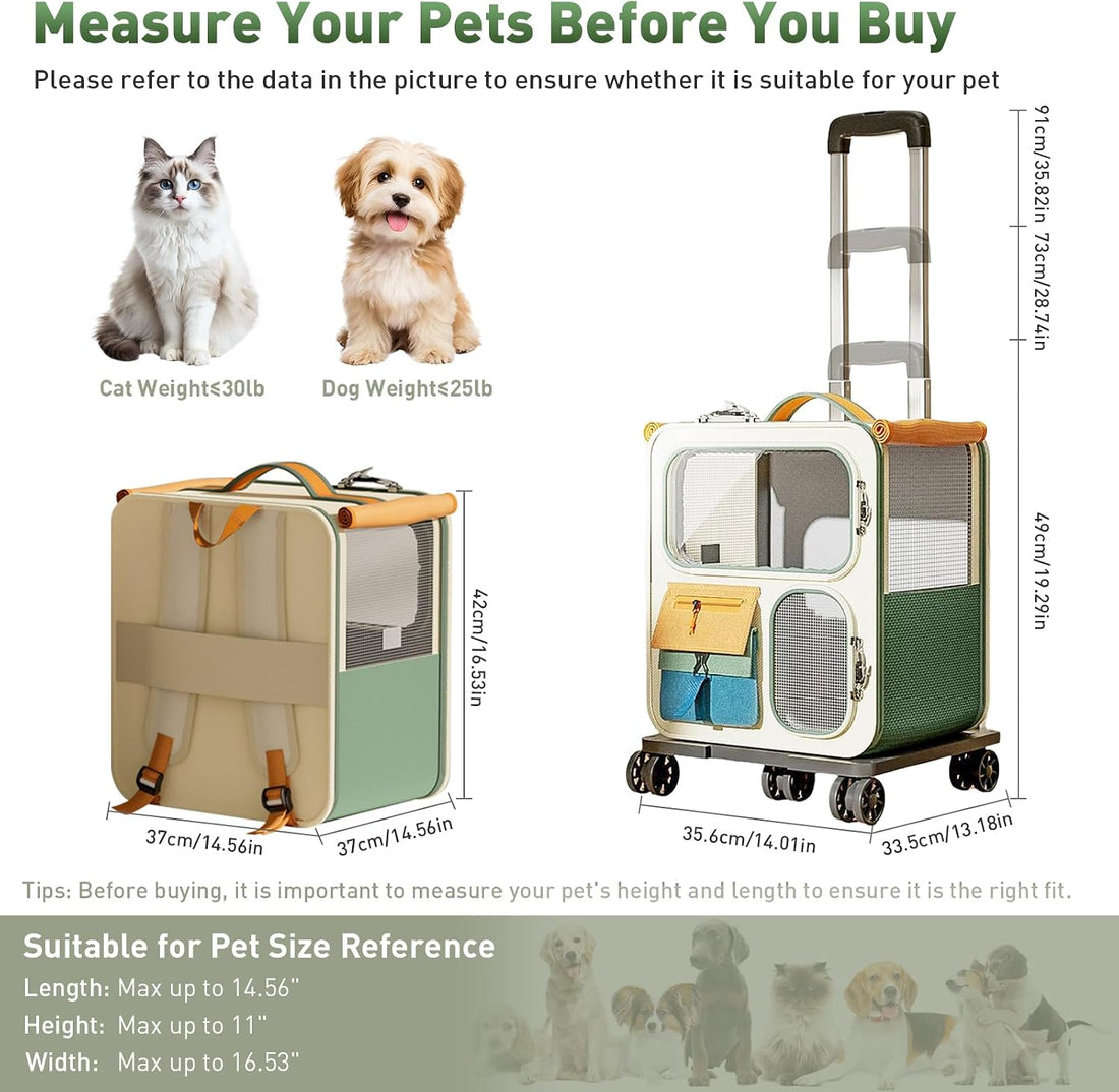 Cat Carrier with Wheels, Folding Rolling Pets Carrier on Wheel Soft