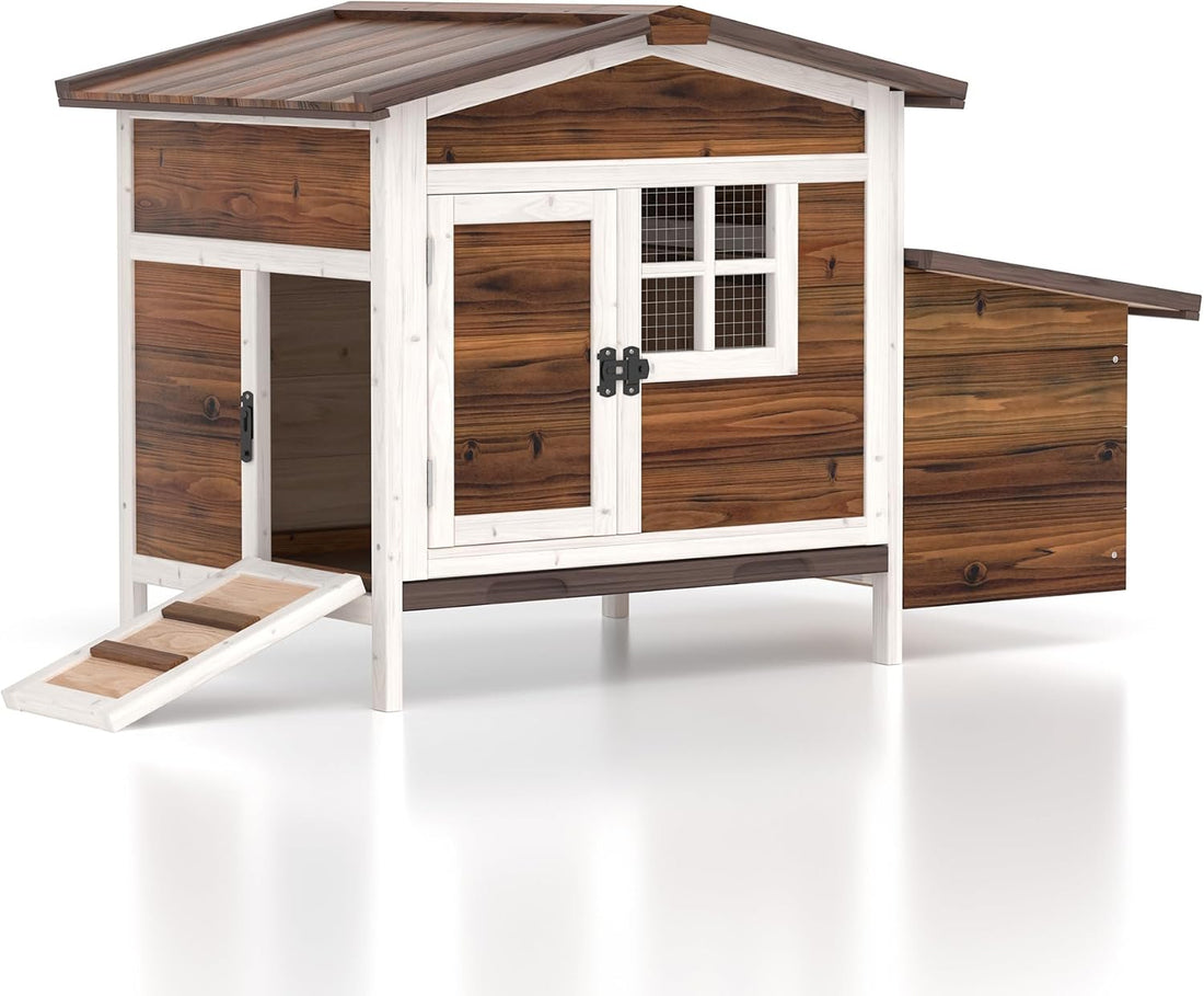 GOJOOASIS Chicken Coop for 2 Chickens Raised House with Ramp