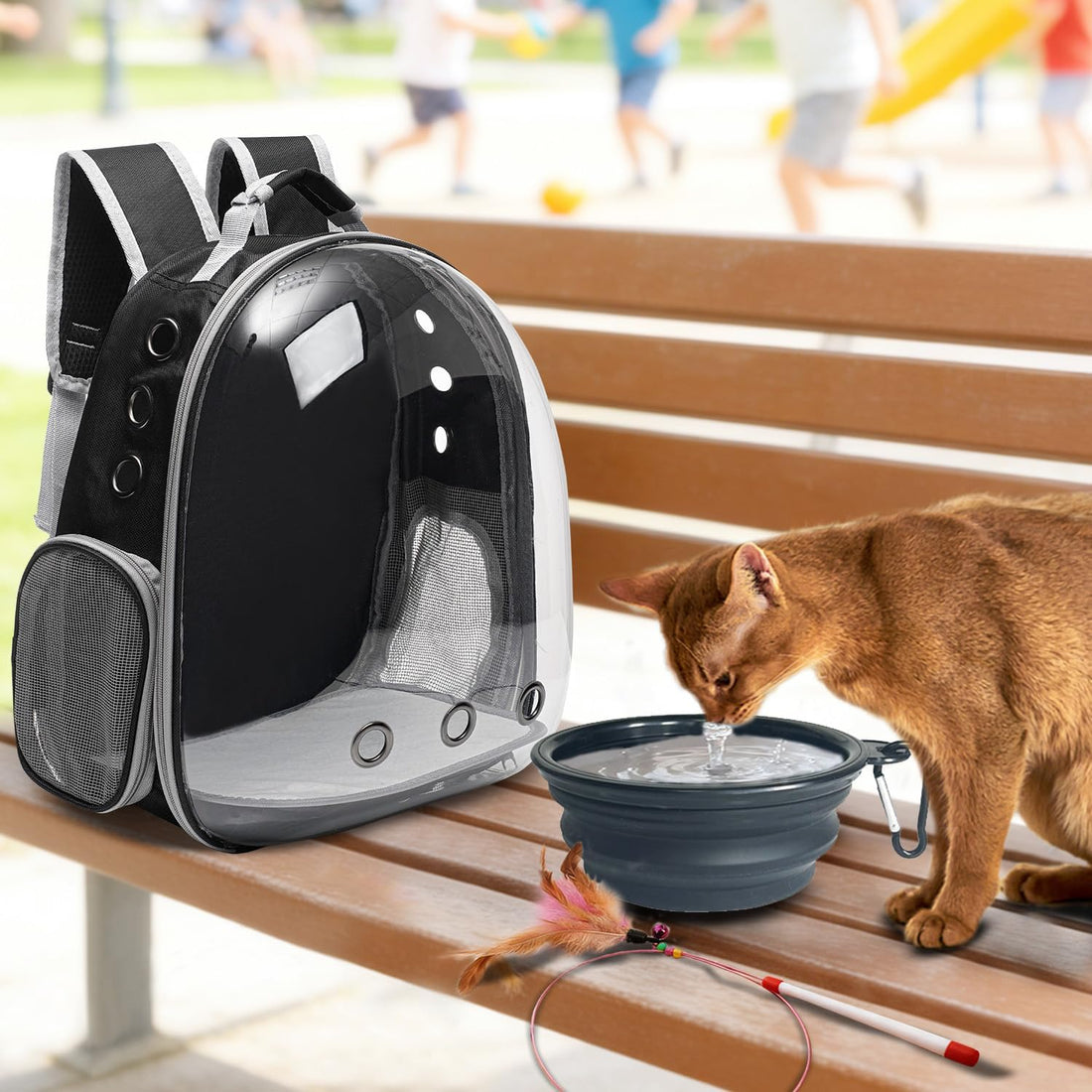 Vivicreate Large Cat Backpack Carrier with Folding Bowl and Teaser
