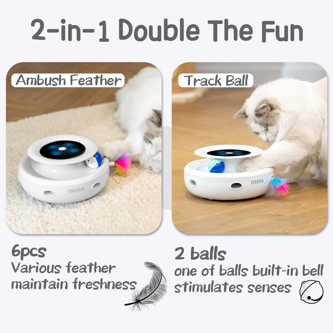 ORSDA 2in1 Interactive Toys for Indoor Cats, Timer Auto On/Off