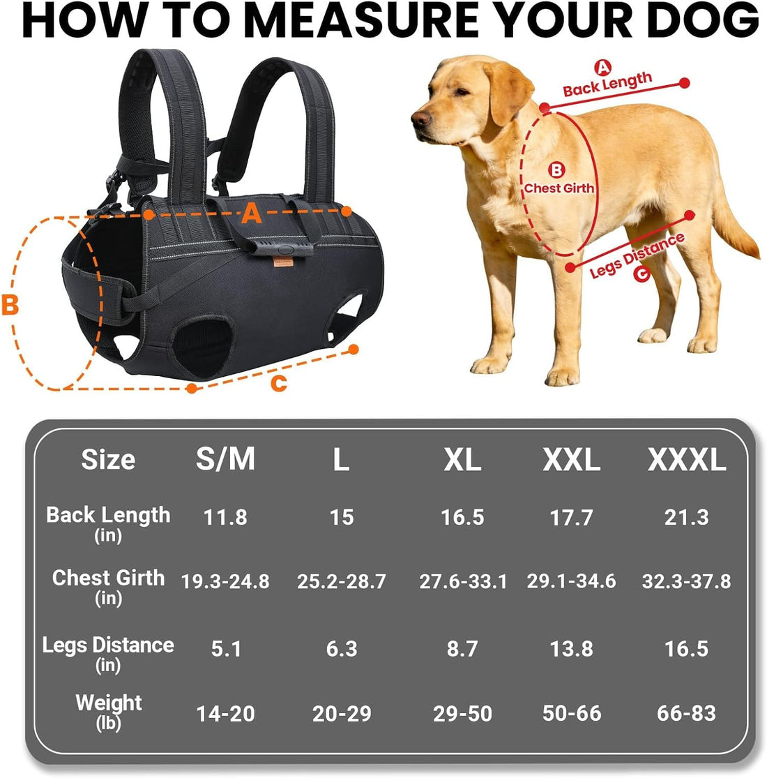 Dog Lift Harness Backpack Carrier for Large Dogs