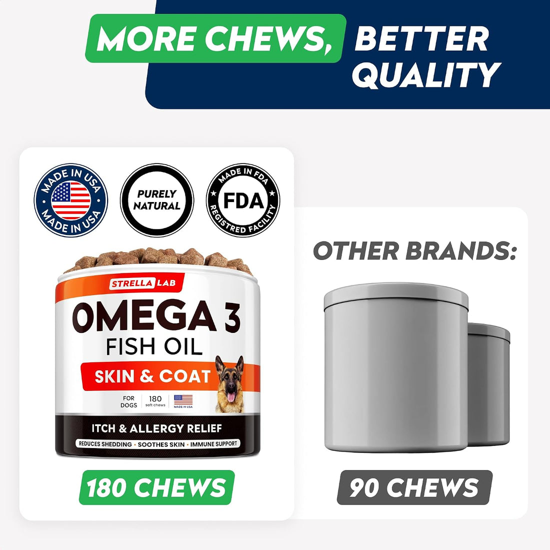 StrellaLab Fish Oil Omega 3 Treats for Dogs - Allergy & Itch Relief