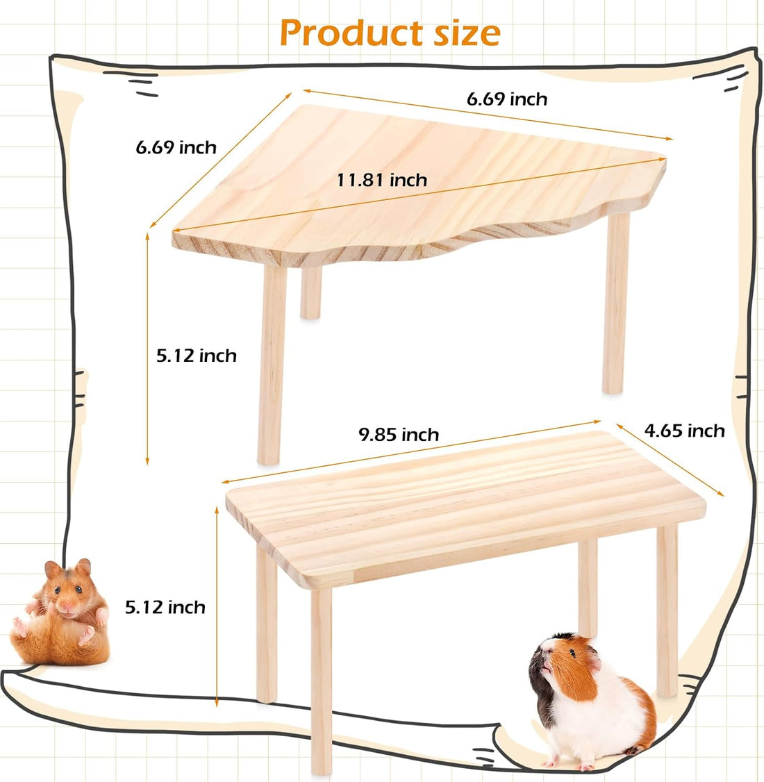 Hamster Play Wooden Platform,2-Piece ,Hamster Cage Accessories Toy Set