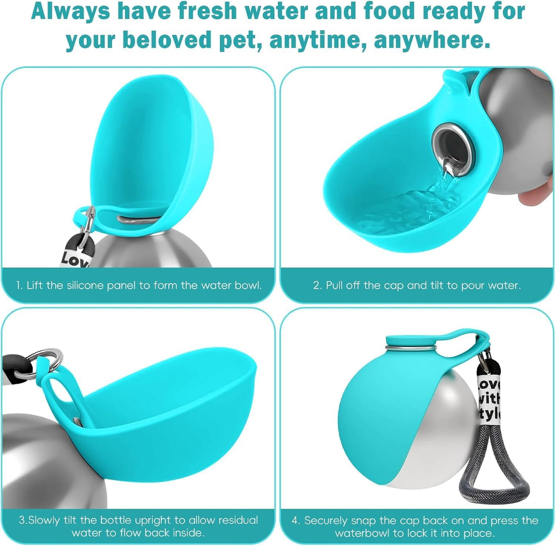 2 in 1 Portable Dog Water Bottle for Dogs,10oz Stainless Steel