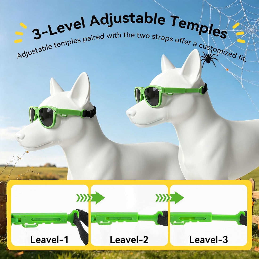 LESYPET Dog Sunglasses with Adjustable Strap Medium-Large Dog Glasses