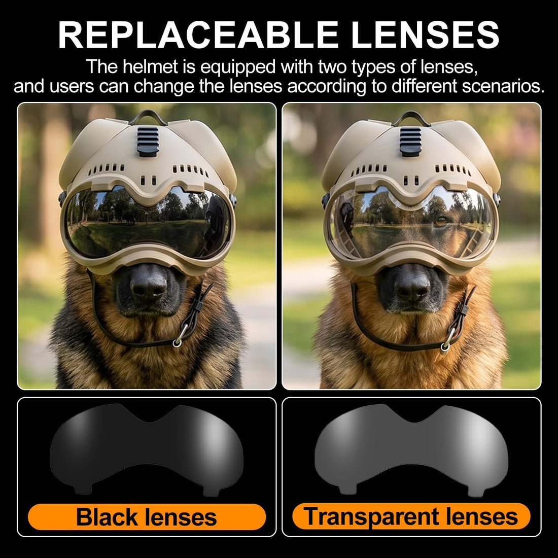 K9 Tactical Dog Helmet with Goggles, Earmuffs Protection Set