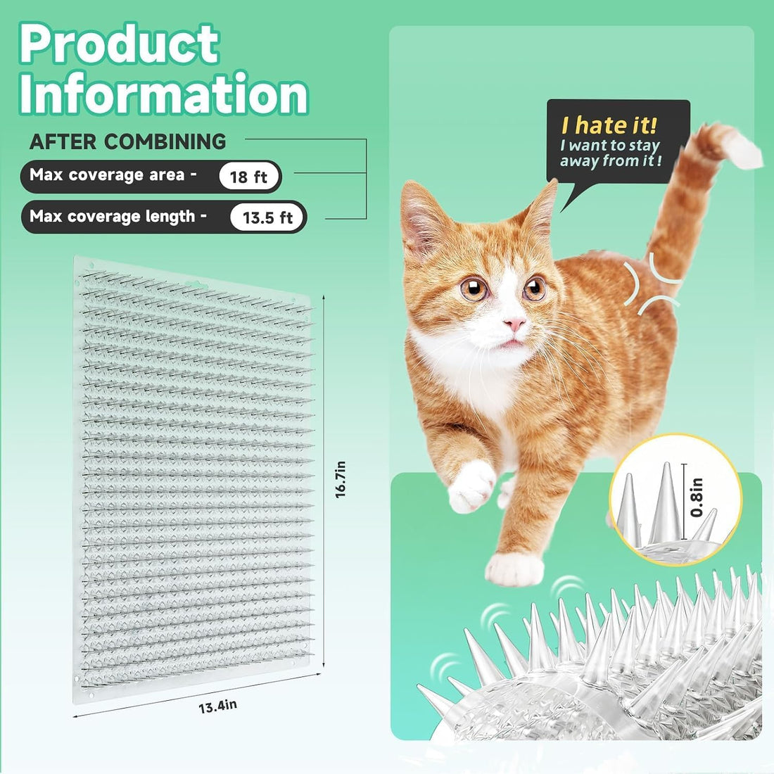 12 Pack Scat Mat for Cats, Cat Deterrent Mat with Spikes, 16 x 13 Inch