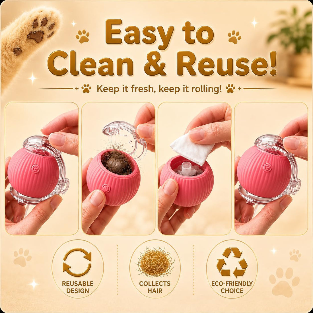 Pack-4 Interactive Cat Toys, Motion-Activated Rolling Ball with Shiny