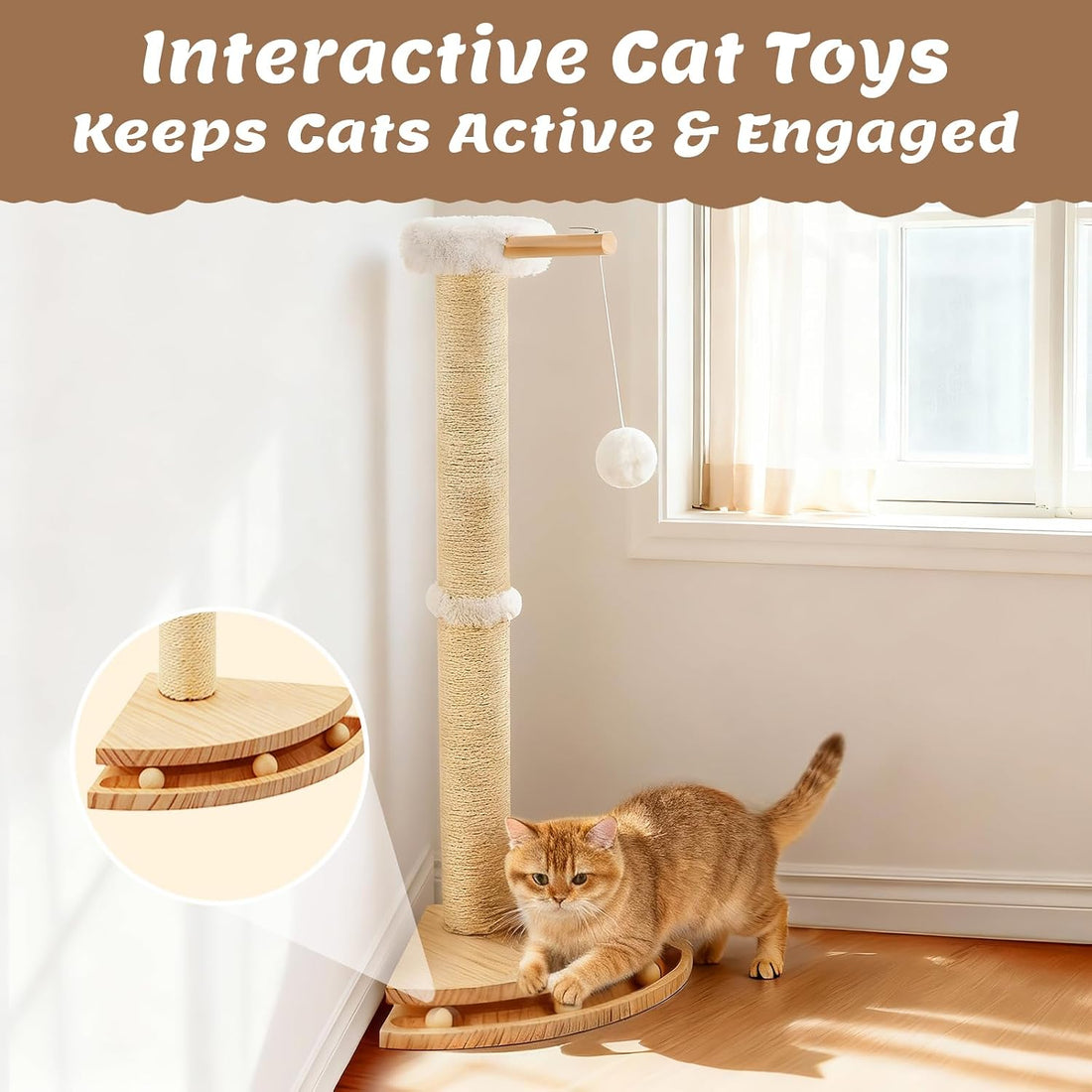 Couch Cat Corner Scratcher with with Interactive Ball Toys, 25''