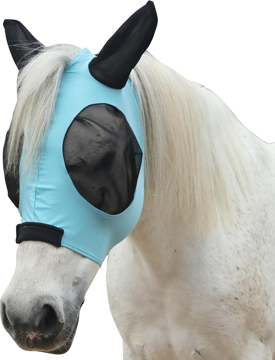 Stretchy Horse Fly Mask with Ears, Large Eye Space Paleblue Cob