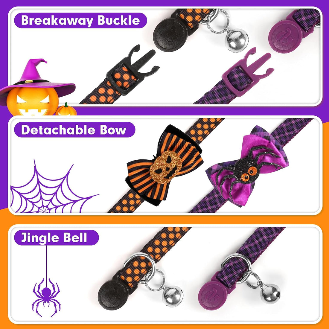 azuza 2 Pack Halloween Cat Collars with Bell