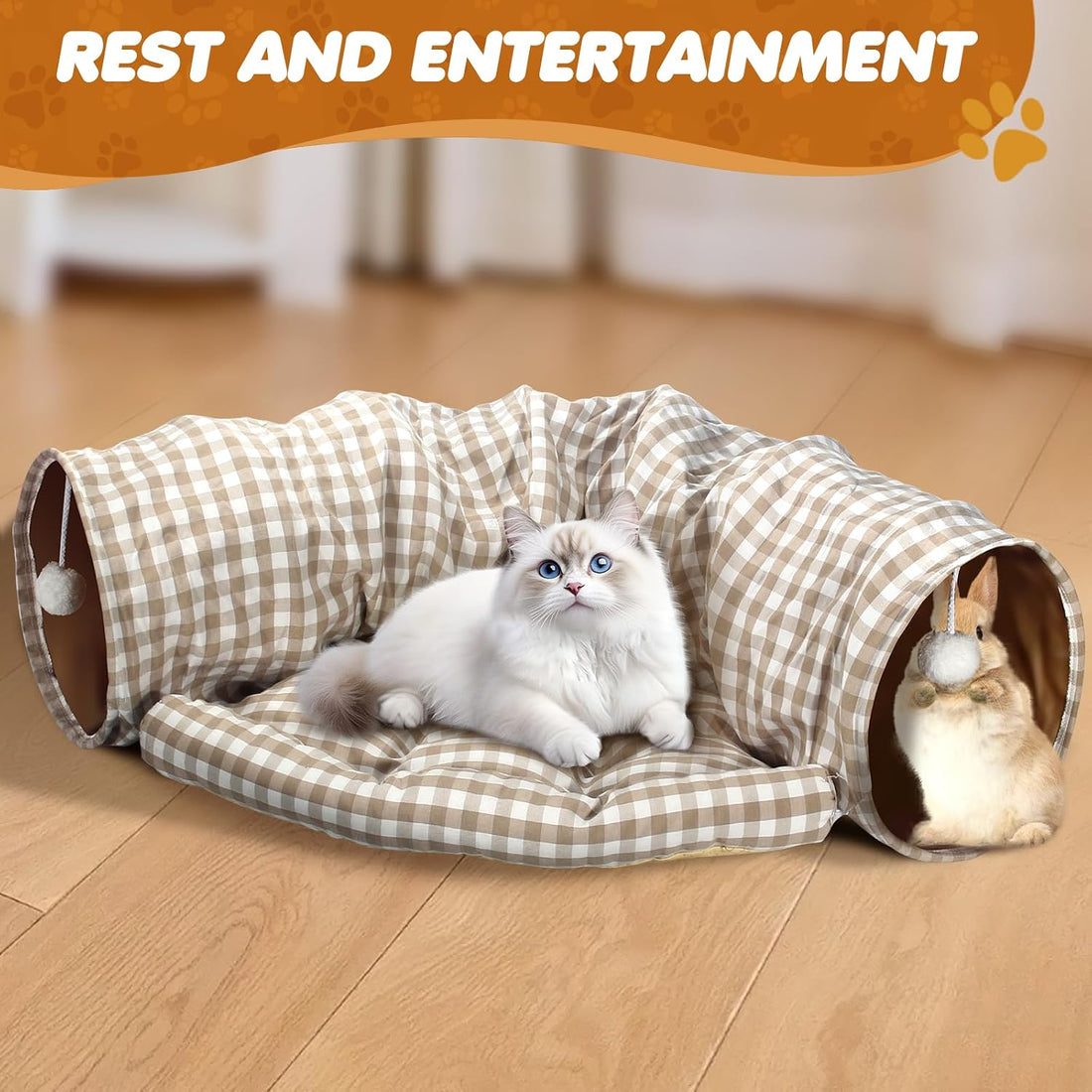 Spardar 2-in-1 Bunny Tunnel Bed, with Removable Mat Hideout