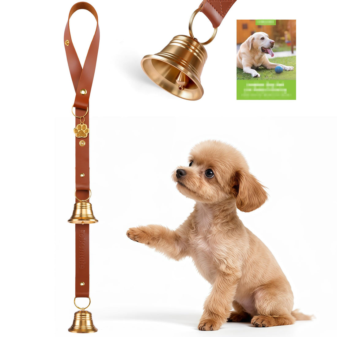 FOLKSMATE Leather Dog Door Bells for Potty Training