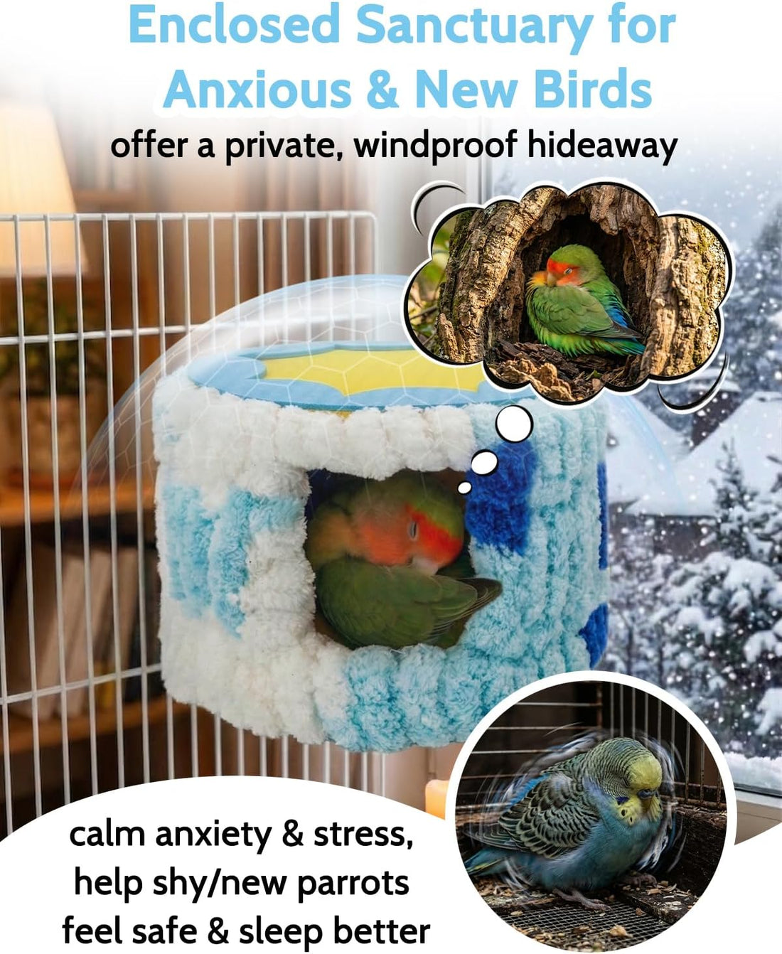 Bird Nest for Cage with Support Frame & Pad, Foot-Friendly Felt