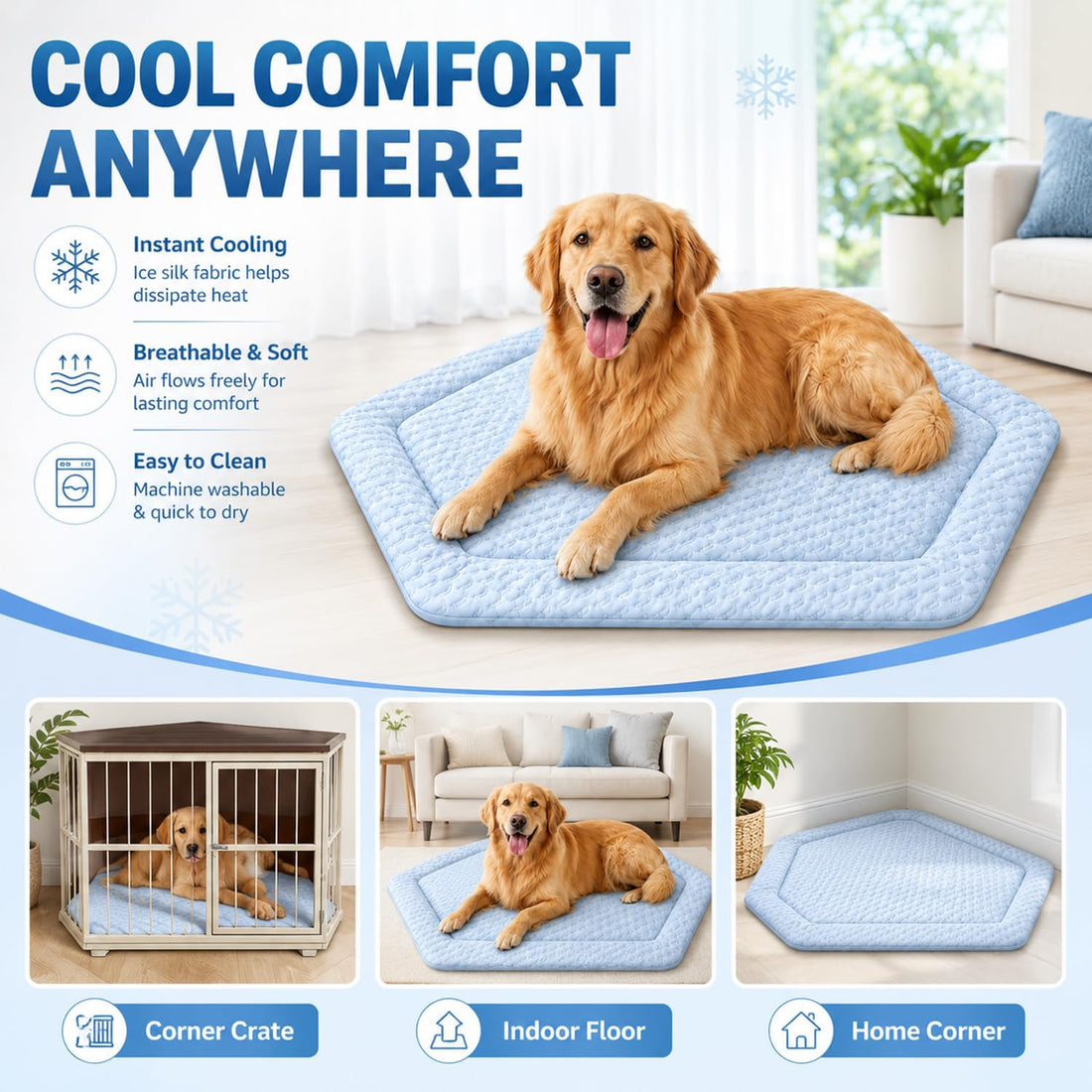 Fanfanwin 42.5 x 23.8 Inch Corner Dog Crate Mat Bed for Large Dogs