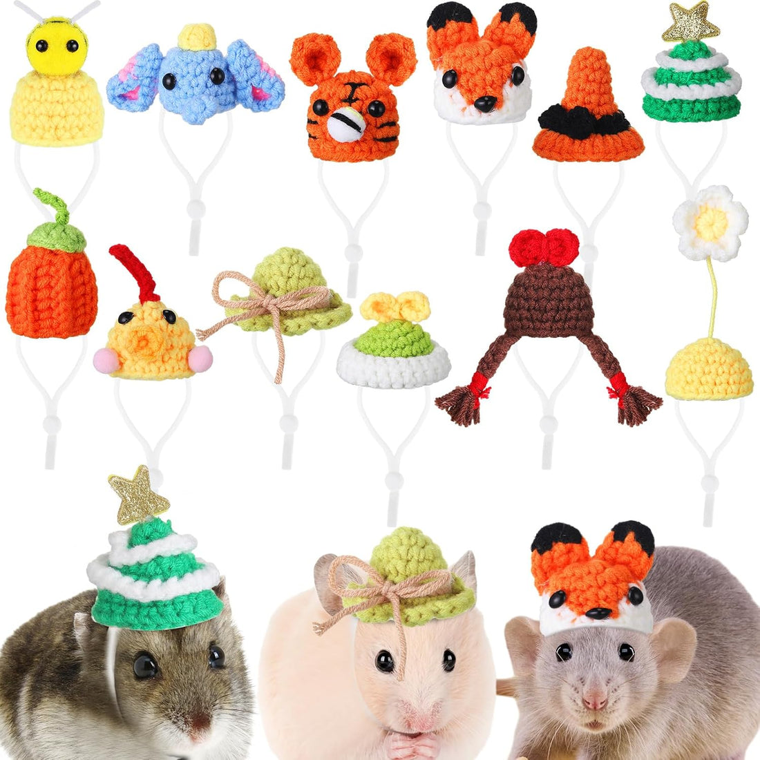 Silkfly 12 Pcs Mini Pet Hat, Crochet Hat for Small Animals, Fresh