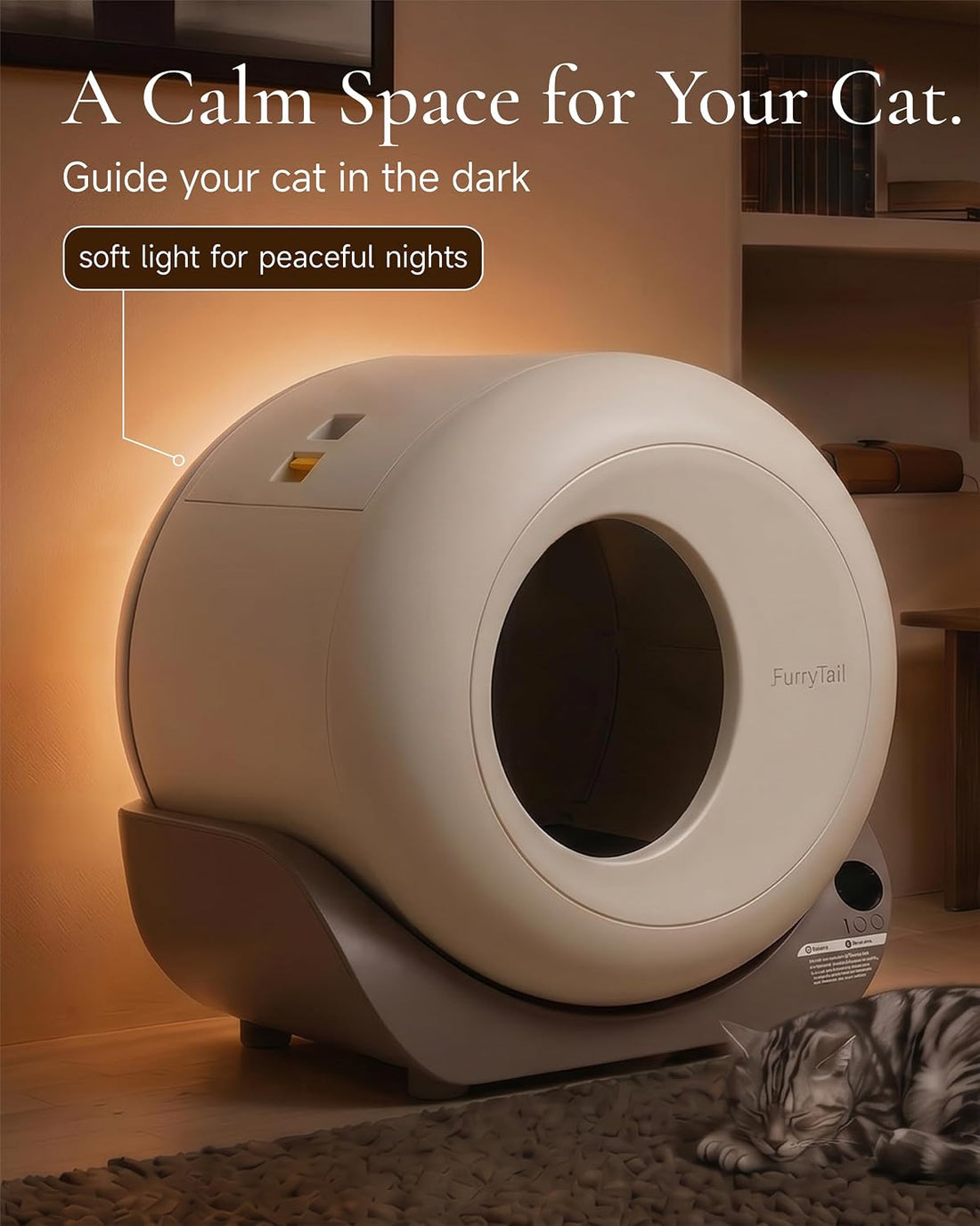 Furrytail Automatic Litter Box Self Cleaning, Odor& App Control, Gray