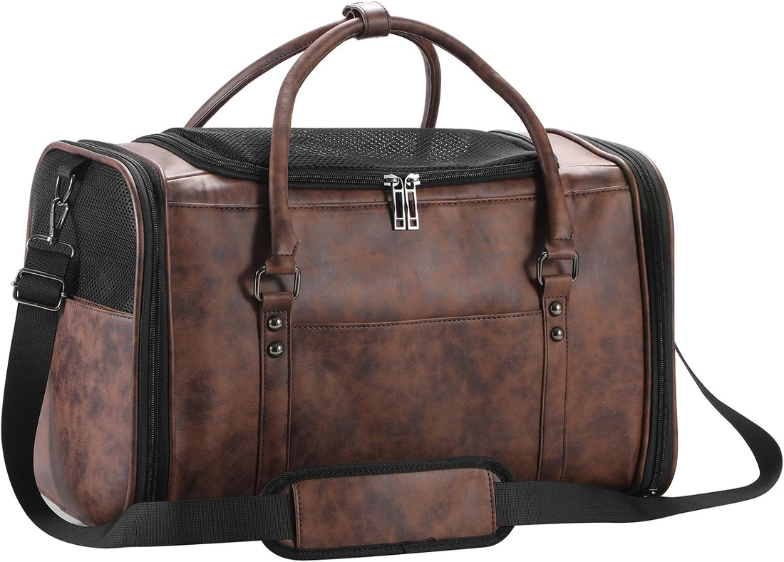 Stylish Leather Pet Carrier for Small Dogs and Cats Up to 15 lbs