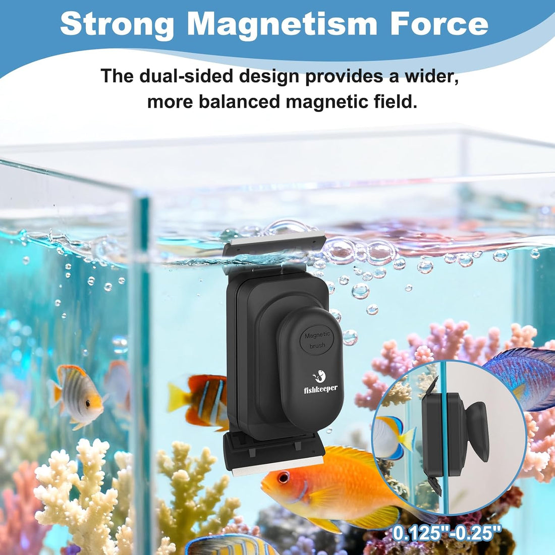 fishkeeper Dual-Blades Magnetic Aquarium Glass Cleaner with 4 Algae
