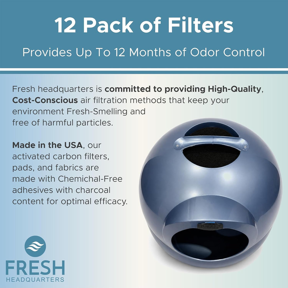 FRESH HEADQUARTERS 12-Pack Activated Carbon Litter Box Filters