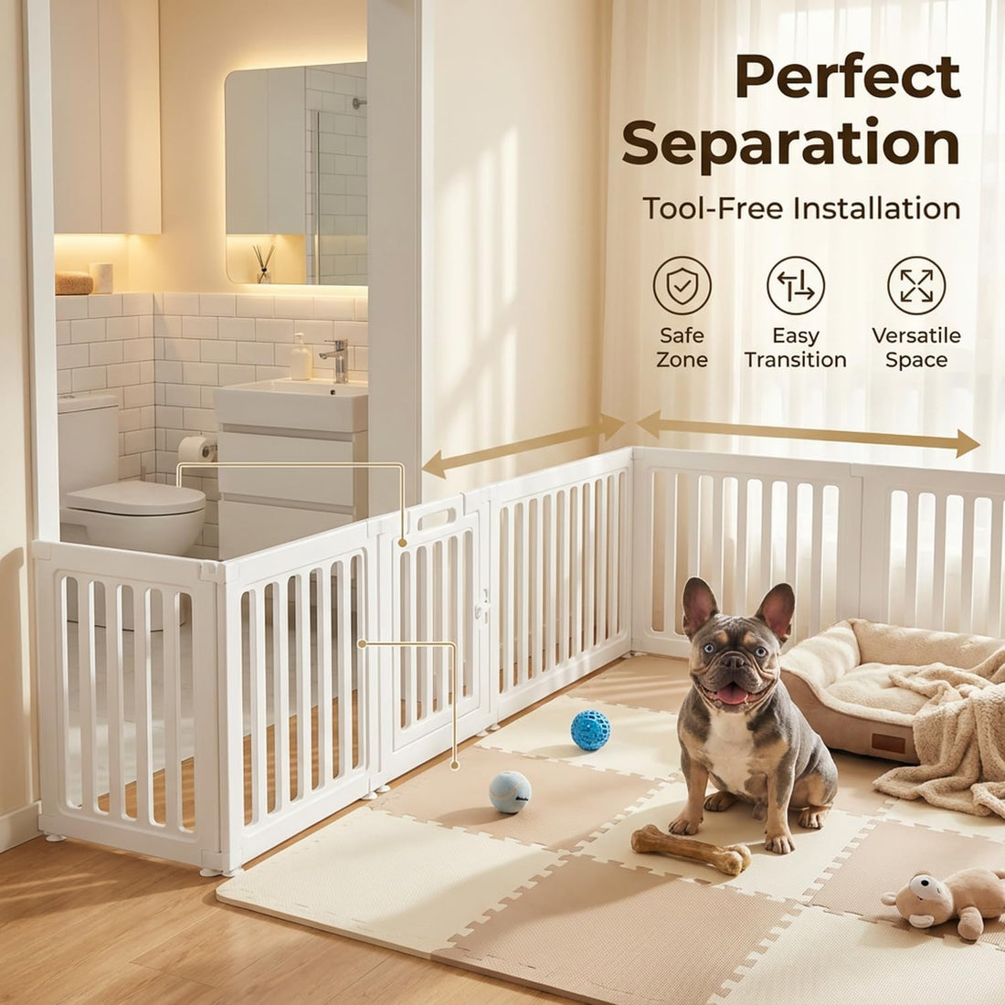 Dog Playpen with Door, Portable Large Puppy Playpen for Indoor