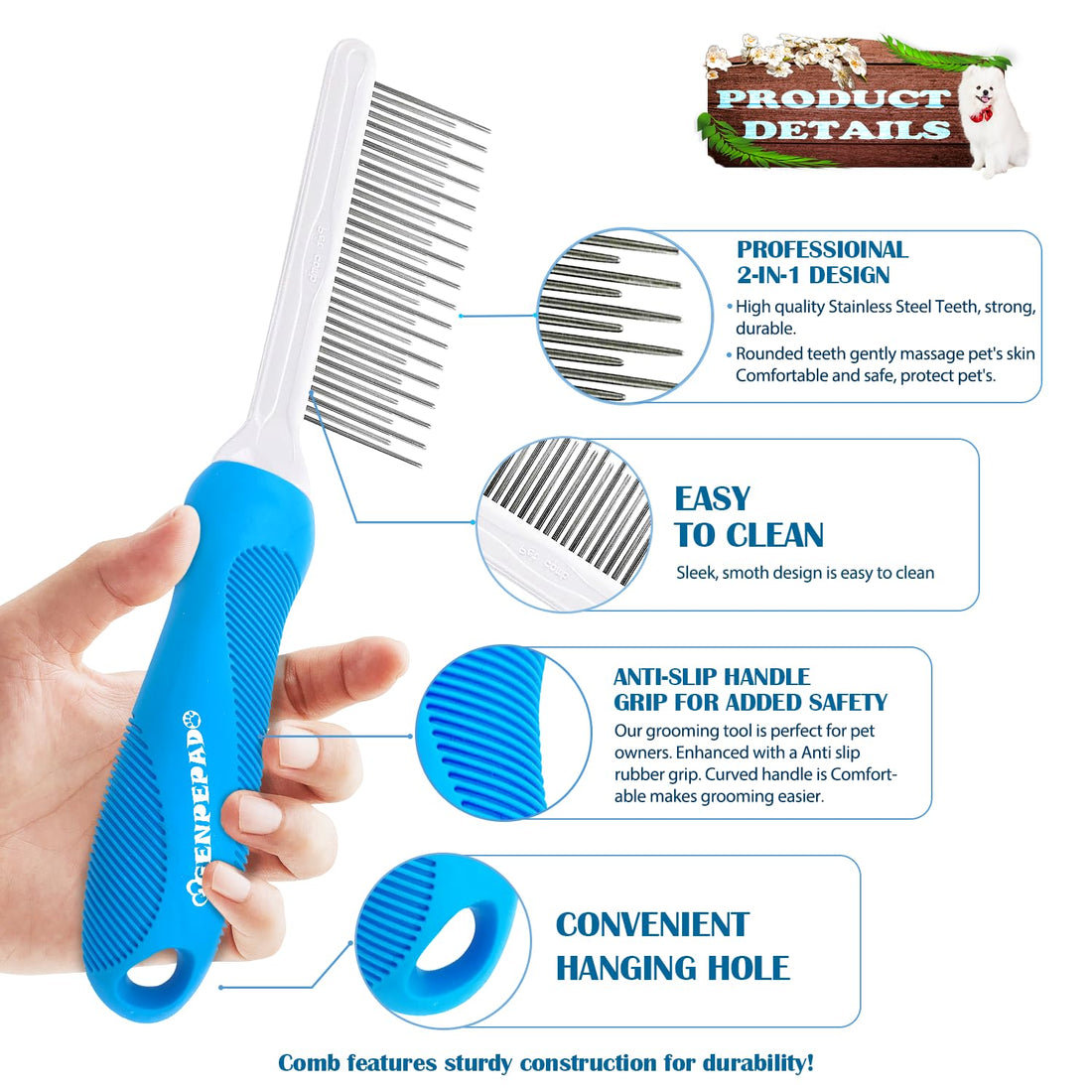 GENPEPADO Grooming Comb for Dogs and Cats with Matted Hair