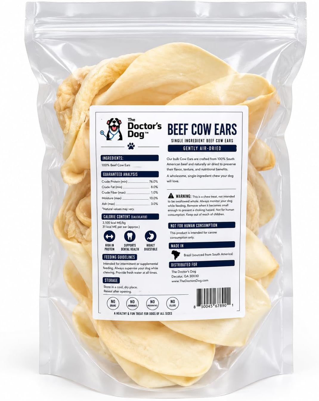 Single Ingredient Cow Ear Beef Chew - 4 per Pack