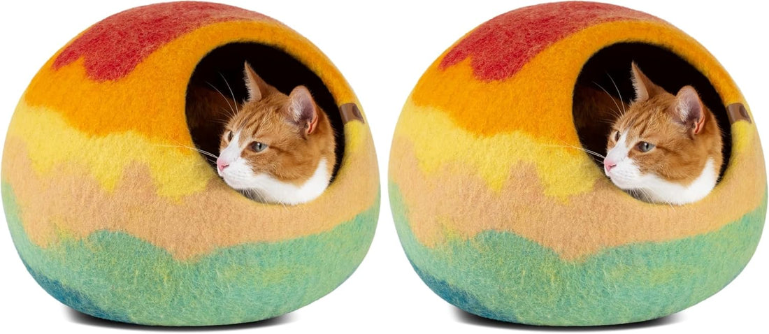 Cat Cave – Natural Wool – Self-Warming Hideaway for Indoor Cats