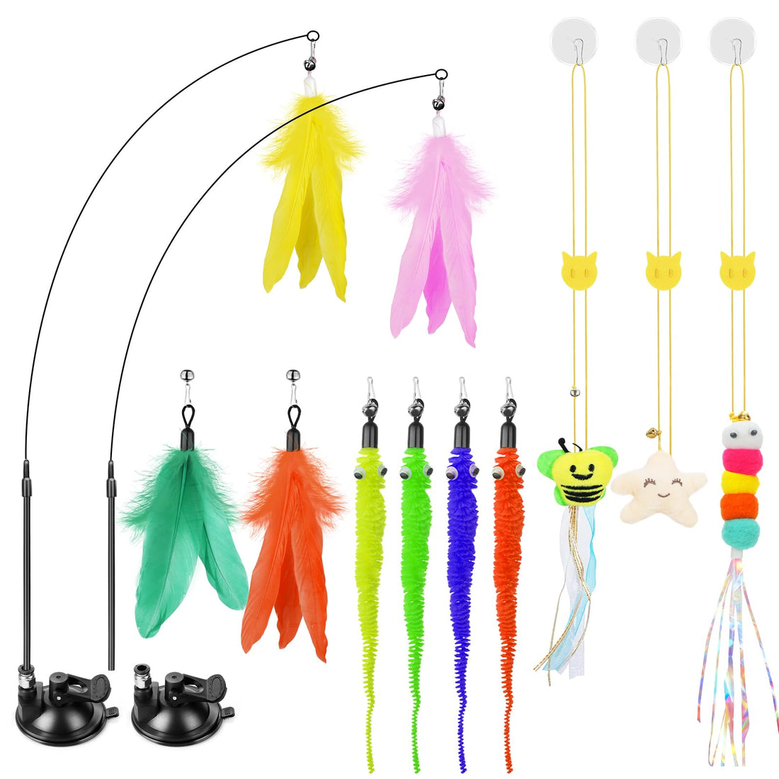 SUNSHINETOP Cat Wand Toy, Interactive Kitten Feather Toys Self Play