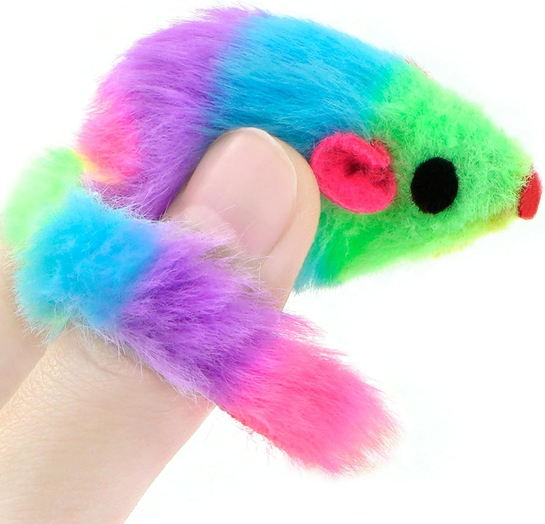 CHIWAVA 36PCS 1.8" Rainbow Color Furry Cat Toy Mice with Rattle