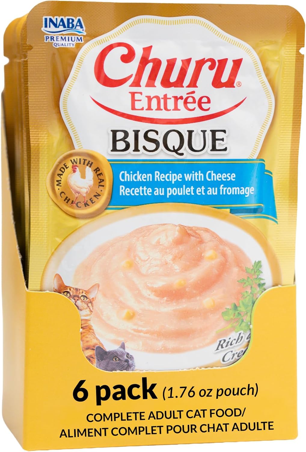 INABA Churu Entree Bisque Wet Cat Food, Chicken Cheese, 6ct