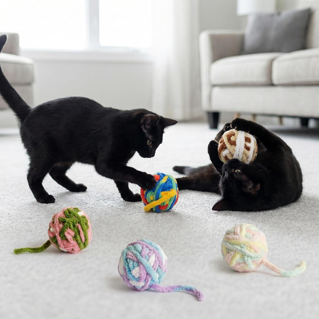 Cat Yarn Balls with Bell Inside, Kitten Toys Pack 5Pcs