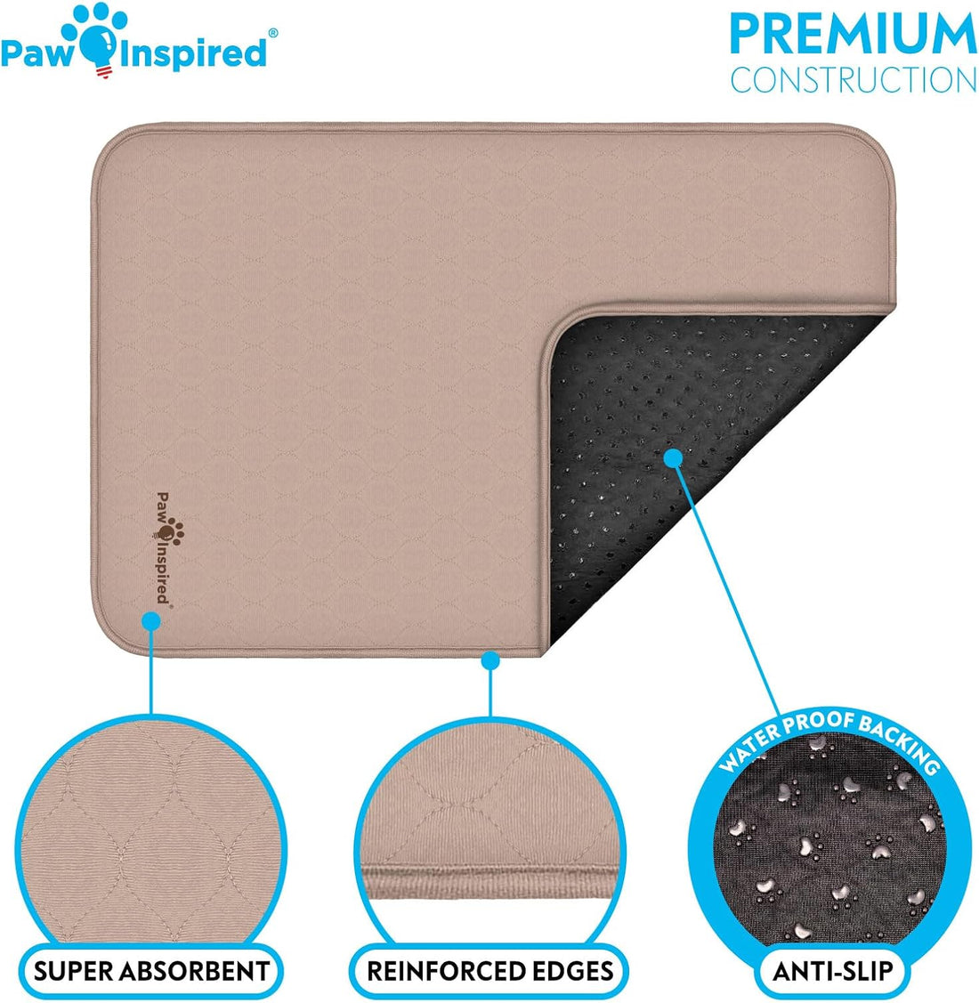 Paw Inspired Washable Crate Liners for Dogs, 35x22 Inch, 2 Pack