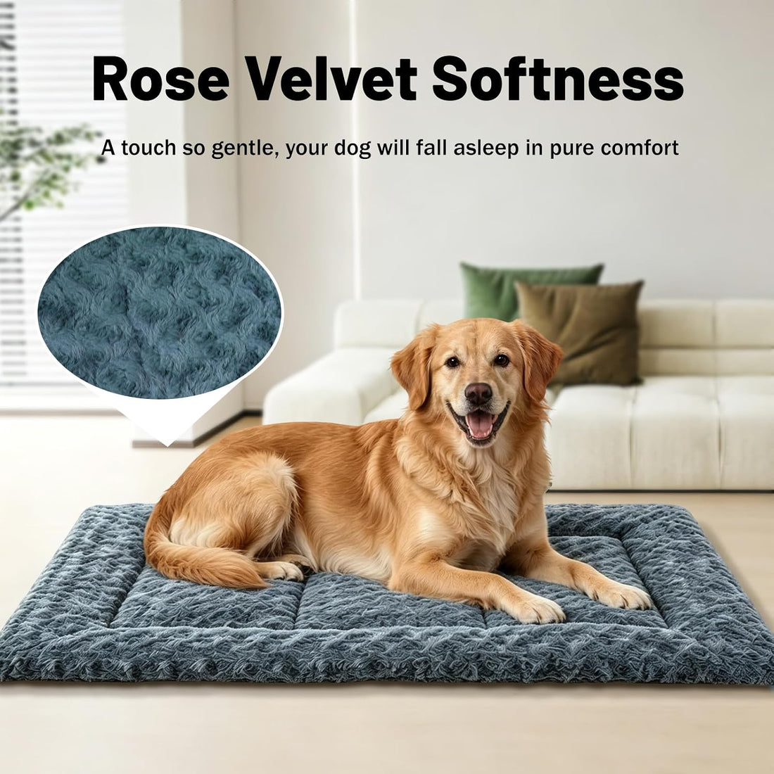Large Size Washable Non‑deformable Rose-Velvet Comfort Dog Crate Mat