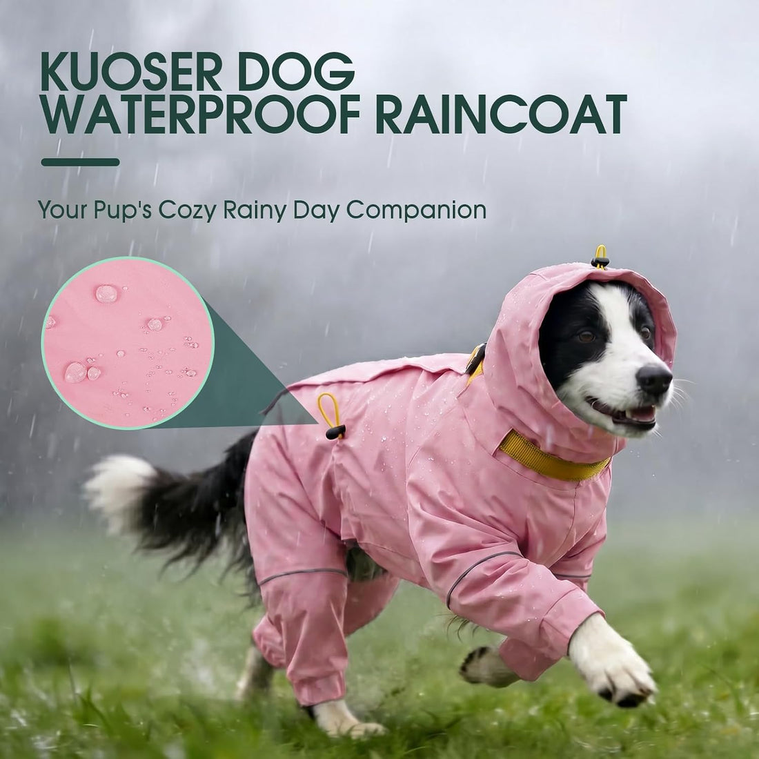 Kouser Waterproof Full-Body Coverage Dog Raincoat, Pink XL