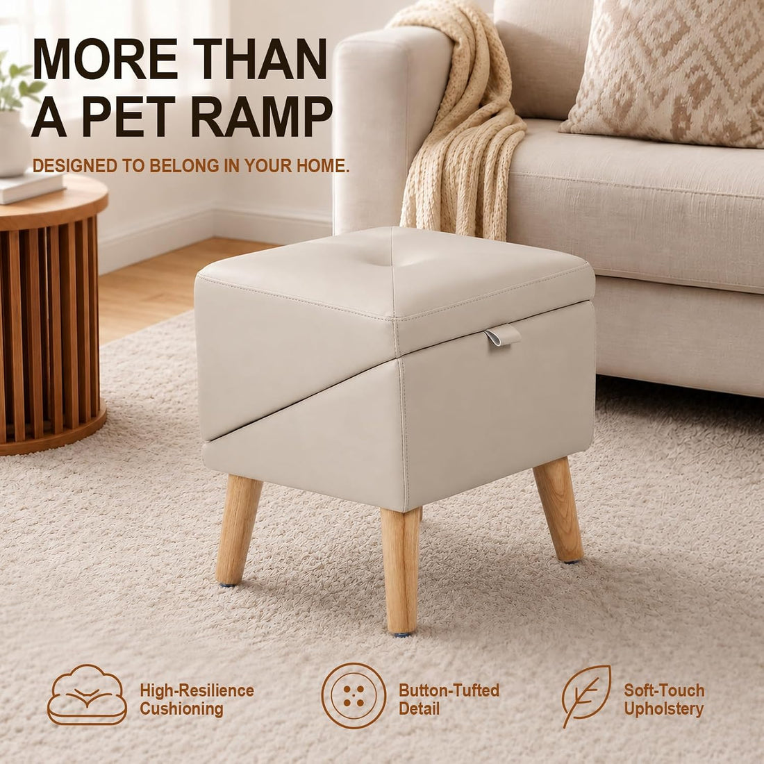 Dog Ramp for Couch and Bed, 16" High Foldable 2-in-1 Dog Ramp Ottoman