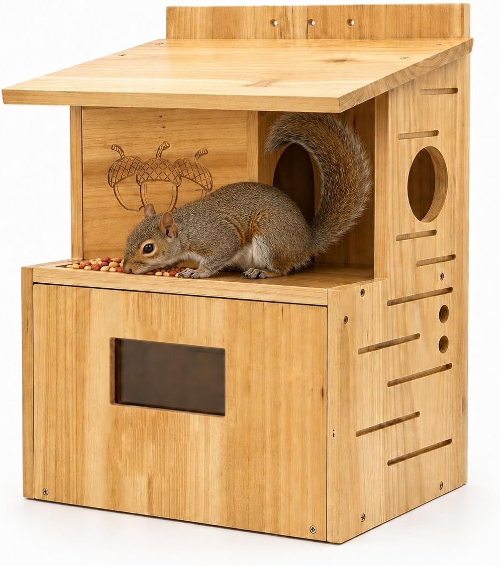 Squirrel House for Outside, Squirrel Box with Window, Fir Wood