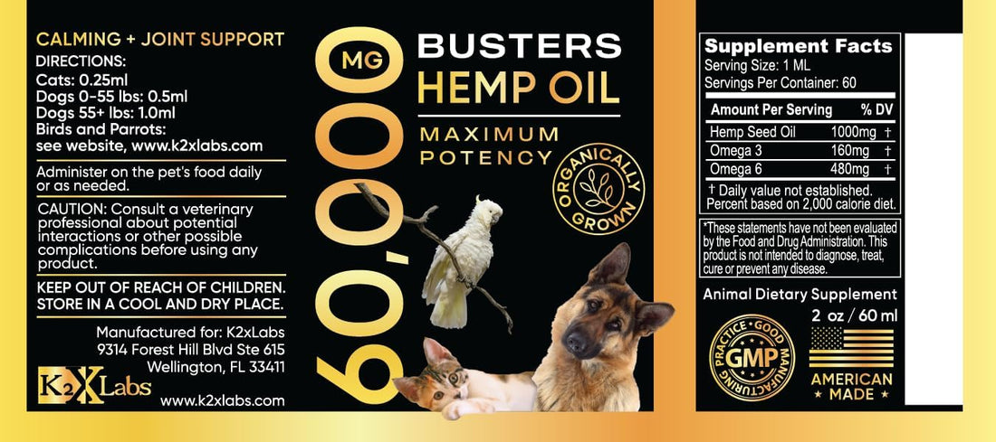 Buster's Hemp Oil for Dogs & Cats, Calm, Joint, Coat, 2-Pack 60ml