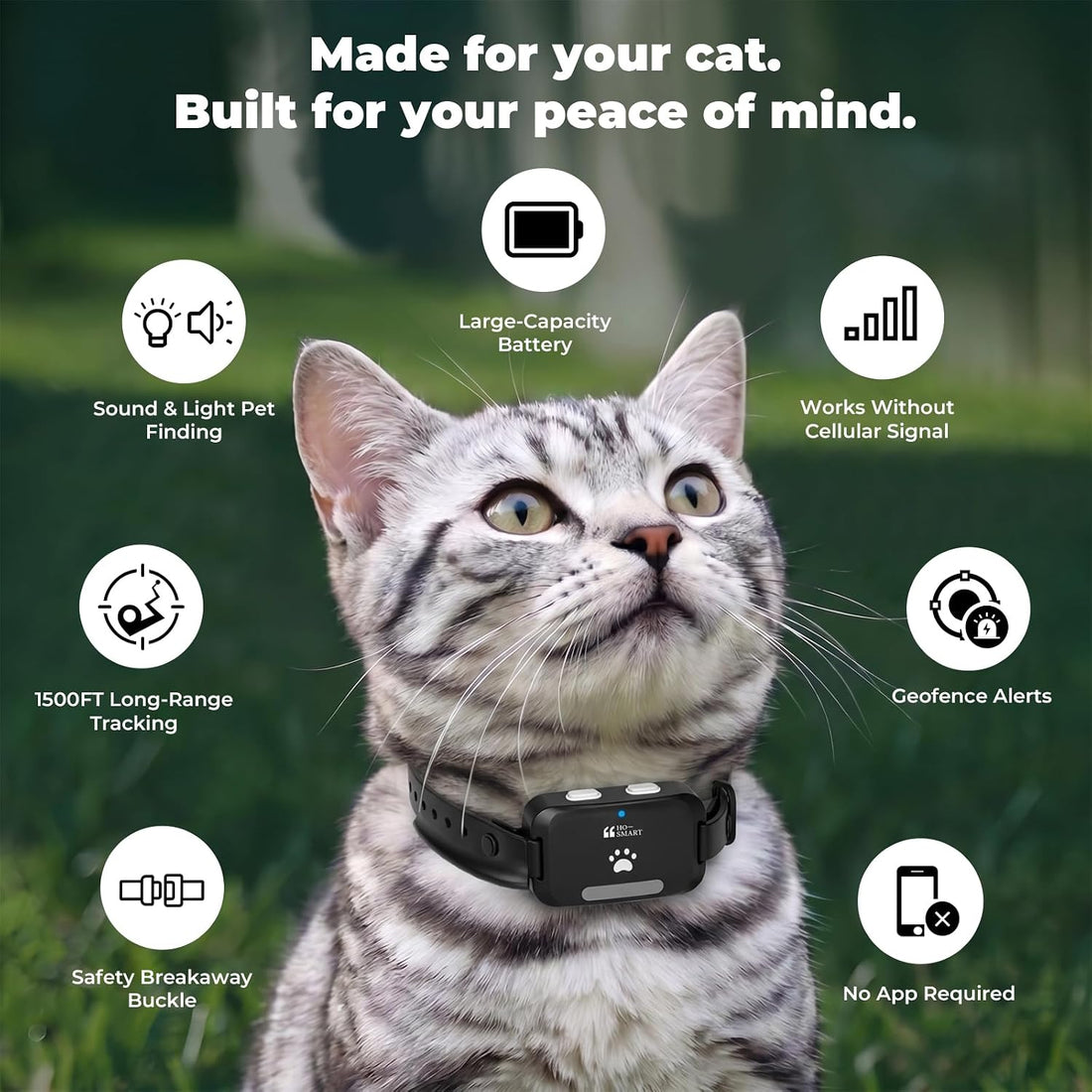 Cat GPS Tracker Without Subscription Fee, 1500 FT Range
