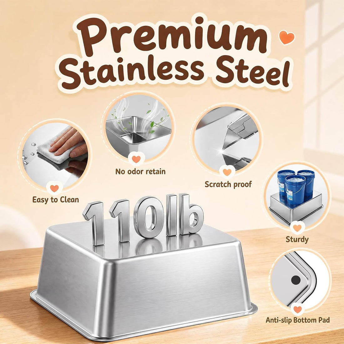 Jotesnew Small Stainless Steel Cat Litter Box with Scoop