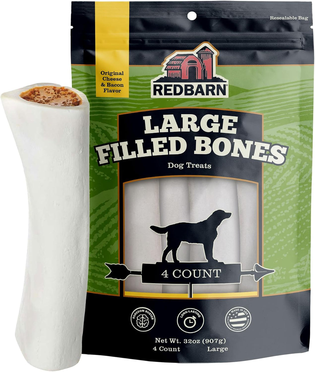 Redbarn Large Filled Bones Premium Dog Chew Cheese n' Bacon Flavor