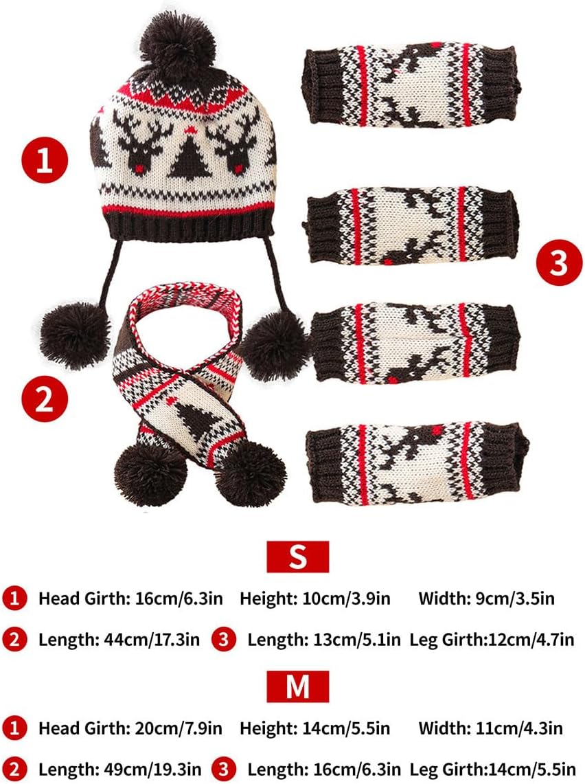Dog Hat & Scarf Set, Knitted Pet Christmas Winter Warm Caps